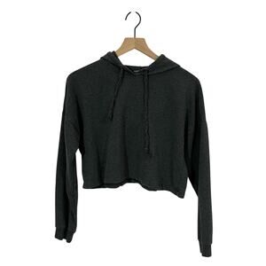 Fashion Nova Cropped Hooded Sweatshirt - Gray - Medium